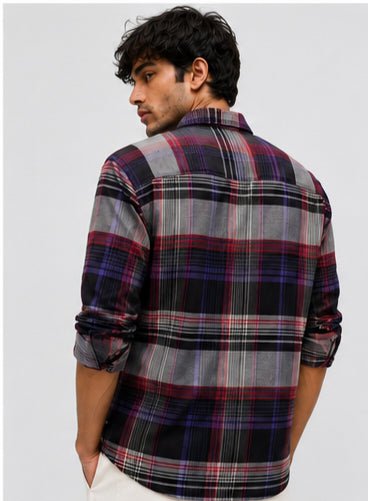 OG Fit Men Purple & Black Checked Regular Fit Casual Shirt - ogfit