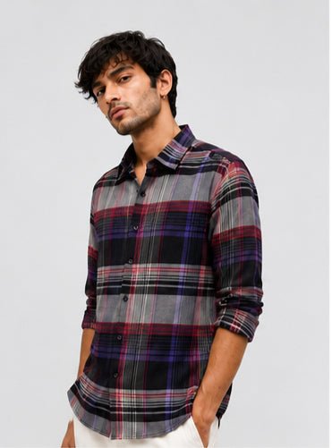OG Fit Men Purple & Black Checked Regular Fit Casual Shirt - ogfit