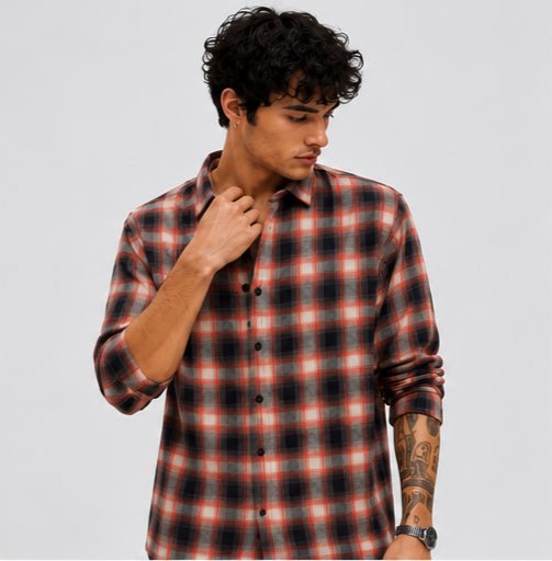 OG Fit Men Red & Black Checked Regular Fit Casual Shirt - ogfit