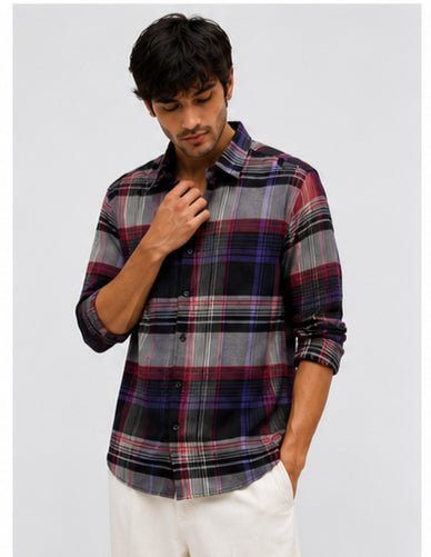 OG Fit Men Purple & Black Checked Regular Fit Casual Shirt - ogfit