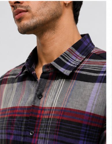 OG Fit Men Purple & Black Checked Regular Fit Casual Shirt - ogfit