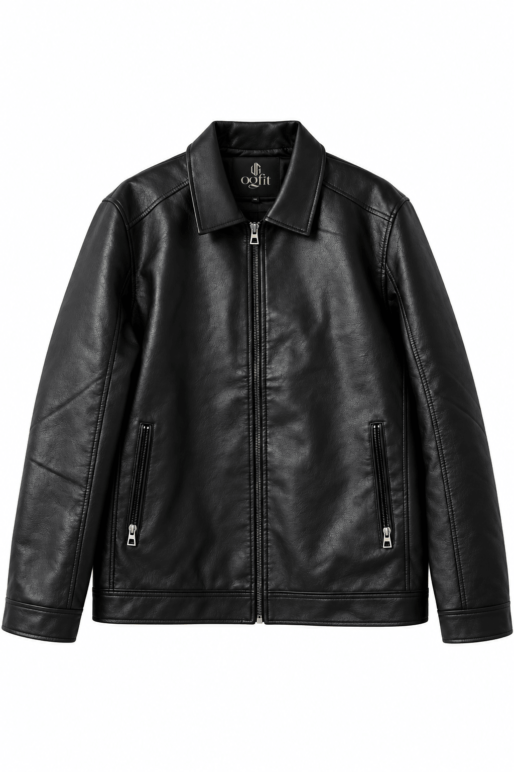 OGfit Premium Black Leather Jacket – Classic Zip-Up - ogfit