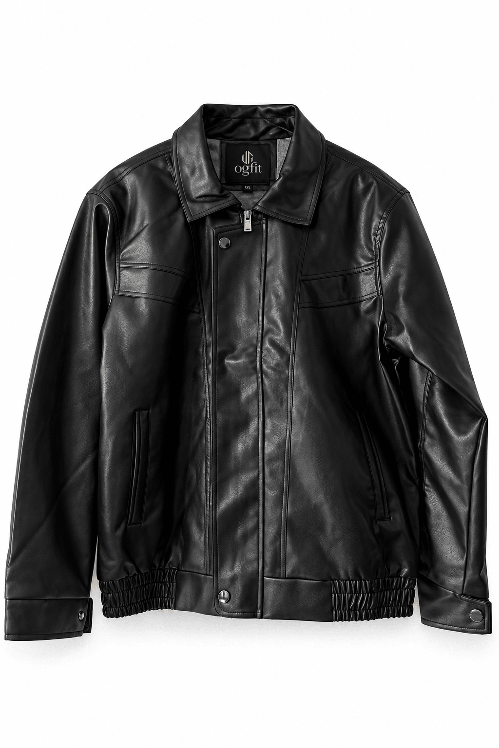 OGfit Black Faux Leather Bomber Jacket – Premium Zip-Up Jacket - ogfit
