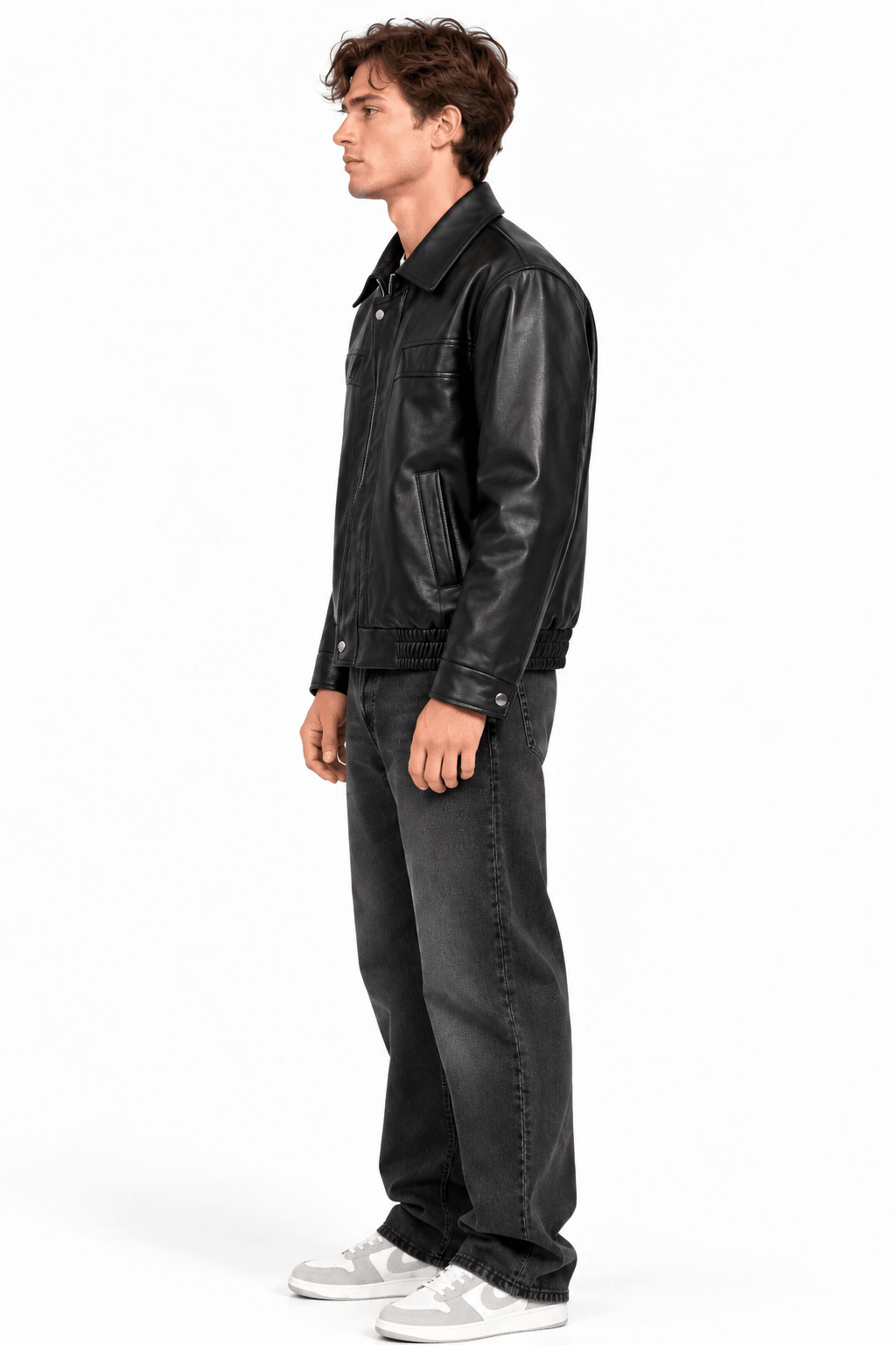 OGfit Black Faux Leather Bomber Jacket – Premium Zip-Up Jacket - ogfit