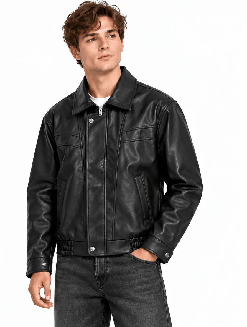 OGfit Black Faux Leather Bomber Jacket – Premium Zip-Up Jacket - ogfit